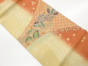 作家物　花葉に菱模様開き名古屋帯（額縁仕立て）